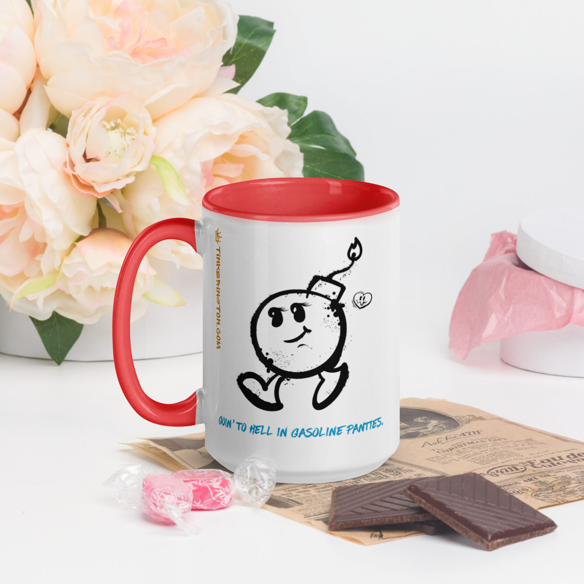 white ceramic mug with color inside red 15 oz left 678dc7e43ef69