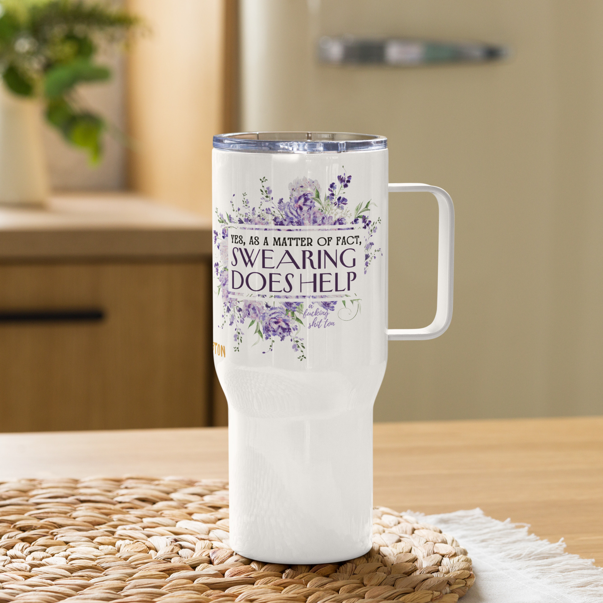"Swearing Does Help" (25oz or 40oz) Travel Mug w Semi-Hidden Sweary Message - Image 9