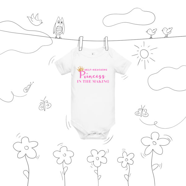 Self-Rescuing Princess (I have my Daddy & Grampa) Baby Onesie - White, 6-12m